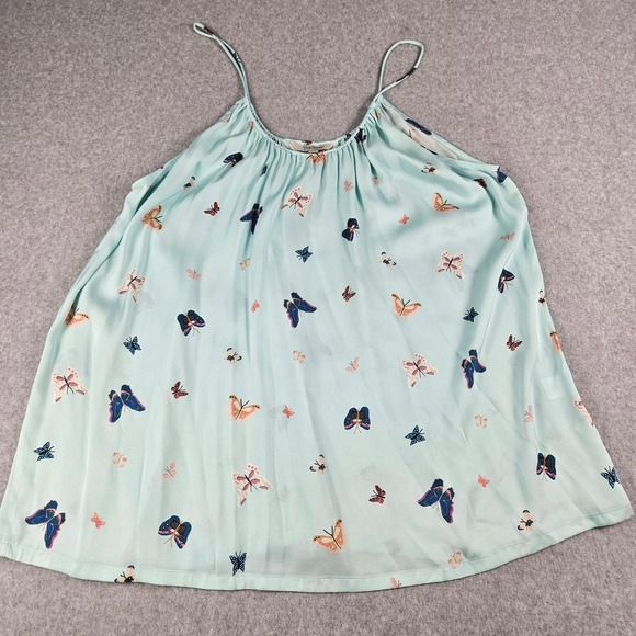 Tucker Tops - Tucker Silk Butterfly Print Camisole Top Light Blue Spaghetti Strap XL Flowy